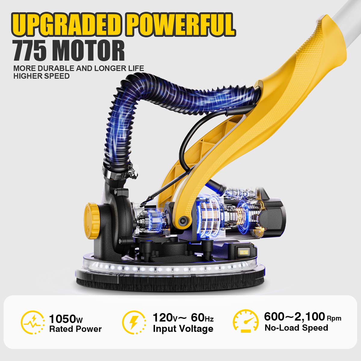 Alloyman 1050W Electric Drywall Sander with Vacuum, 7-Speed, 2100RPM