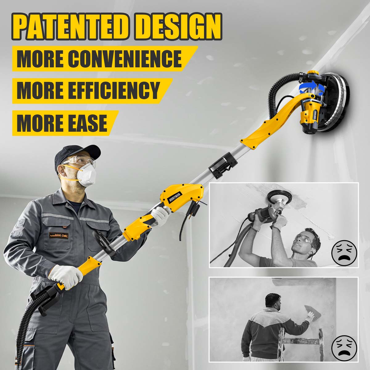 Alloyman 1050W Electric Drywall Sander with Vacuum, 7-Speed, 2100RPM