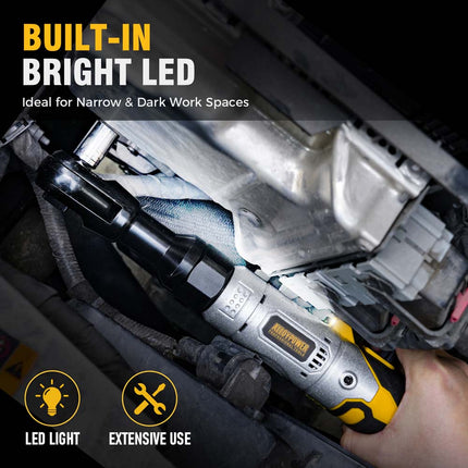 Alloypower 3/8" 12V Extended Cordless Ratchet Wrench Kit - 60 Ft-lbs(80 Nm) Torque
