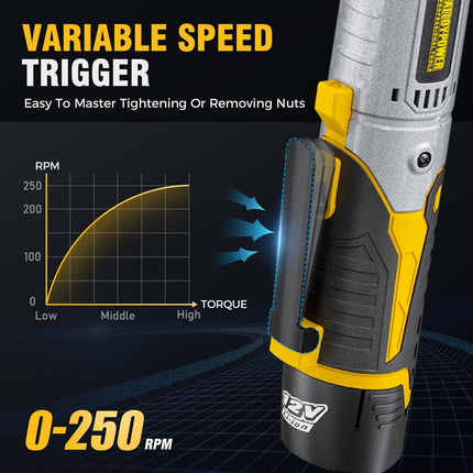 Alloypower 3/8" 12V Extended Cordless Ratchet Wrench Kit - 60 Ft-lbs(80 Nm) Torque