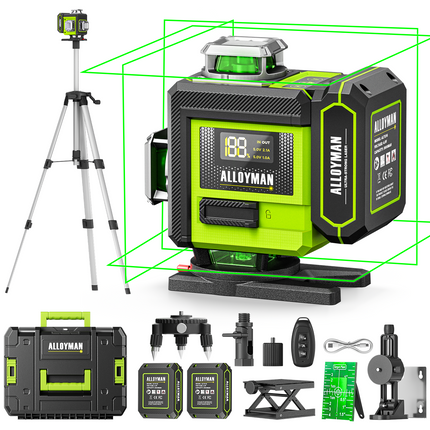 Kit de nivel láser verde Alloyman 4x360° con trípode