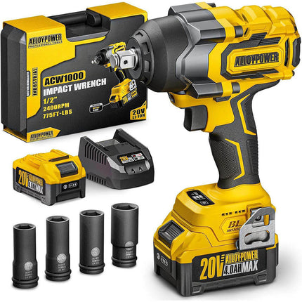 ALLOYPOWER 1/2" Cordless Brushless Impact Wrench Kit - 775 Ft-lbs (1050N.m) High Torque