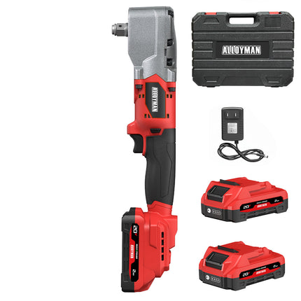 Llave de impacto angular sin escobillas ALLOYMAN de 20 V - 280 N.M de alto par con 2 baterías de 2.0 Ah