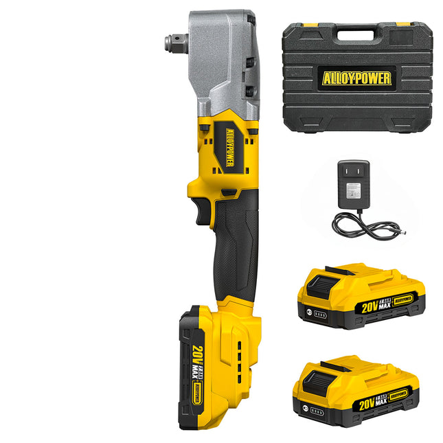 ALLOYMAN 20V Brushless Right Angle Impact Wrench - 207 FT-LBS High Torque with 2×2.0Ah Batteries