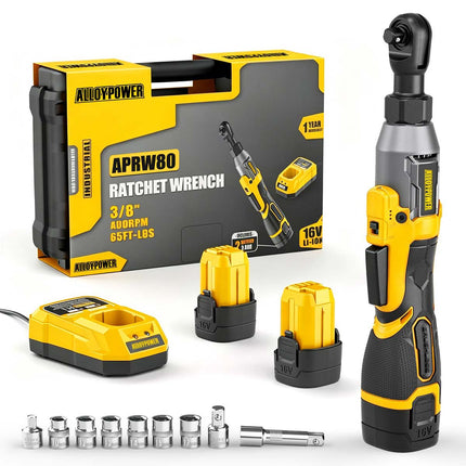 Alloyman 3/8" 16V Cordless Brushless Ratchet Wrench Set - 65FT-LBS(88N.m) Torque