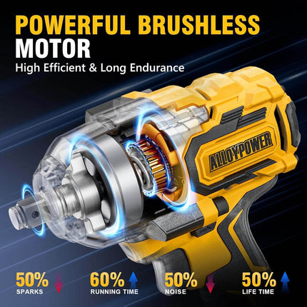 ALLOYPOWER 1/2" Cordless Brushless Impact Wrench Kit - 775 Ft-lbs (1050N.m) High Torque