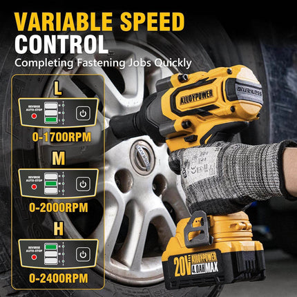 ALLOYPOWER 1/2" Cordless Brushless Impact Wrench Kit - 775 Ft-lbs (1050N.m) High Torque