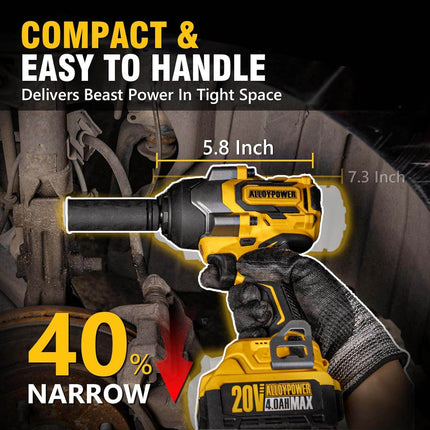 ALLOYPOWER 1/2" Cordless Brushless Impact Wrench Kit - 775 Ft-lbs (1050N.m) High Torque