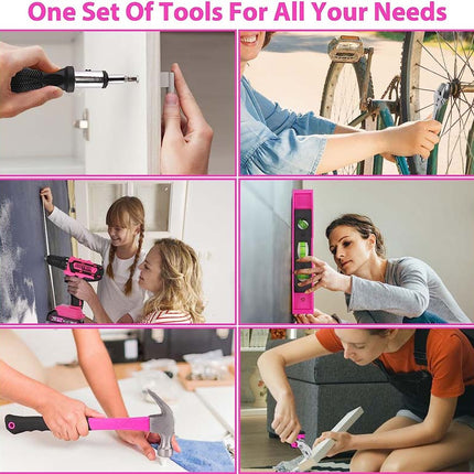 Alloyman 3/8 Inches Pink Drill Set for Women 135 Pcs Cordless Drill Tool Set with 1500Ah Battery and Charger
