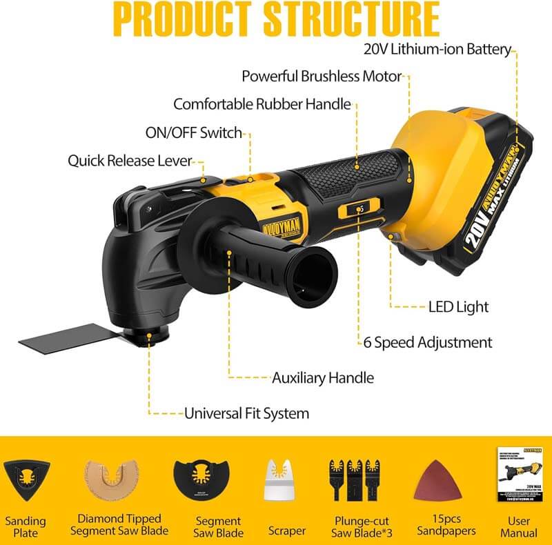 ALLOYMAN 20V Brushless Cordless Oscillating Tool