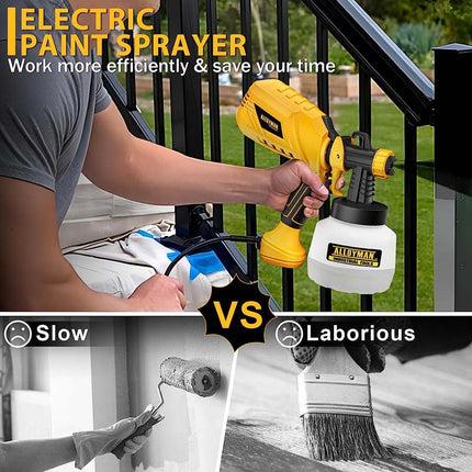 ALLOYMAN Paint Sprayer 650W HVLP 4 Nozzles and 3 Patterns with 1200ml Large Container Spray Gun