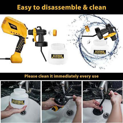 ALLOYMAN Paint Sprayer 650W HVLP 4 Nozzles and 3 Patterns with 1200ml Large Container Spray Gun
