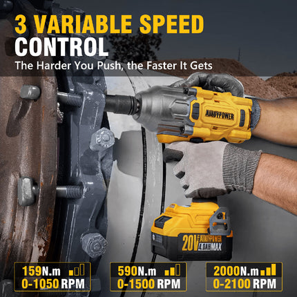 ALLOYPOWER 1/2" Cordless Brushless Impact Wrench Kit - 1475 ft-lbs (2000N.m) High Torque
