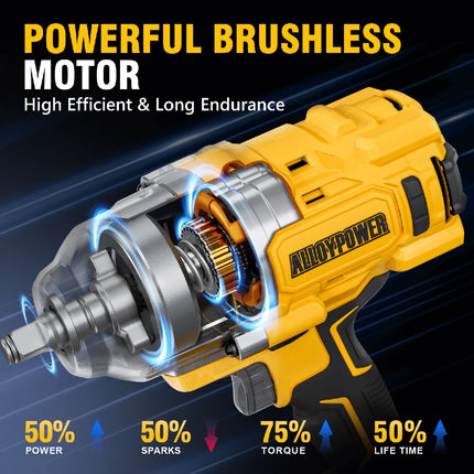 ALLOYPOWER 1/2" Cordless Brushless Impact Wrench Kit - 1475 ft-lbs (2000N.m) High Torque