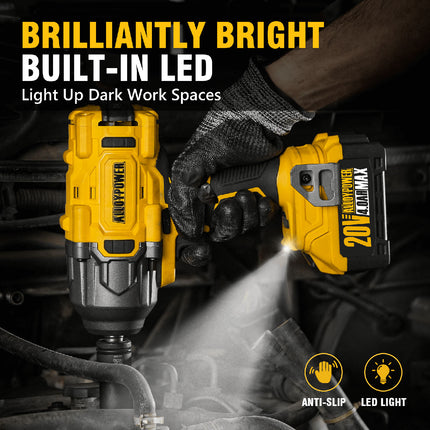 ALLOYPOWER 1/2" Cordless Brushless Impact Wrench Kit - 1475 ft-lbs (2000N.m) High Torque