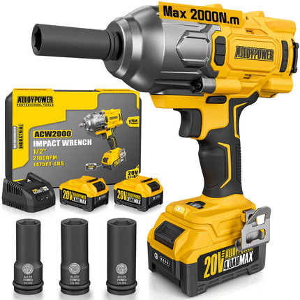 Alloyman 1/2" Cordless Brushless Impact Wrench Kit - 1475 ft-lbs(2000N.m) High Torque - Red Kit
