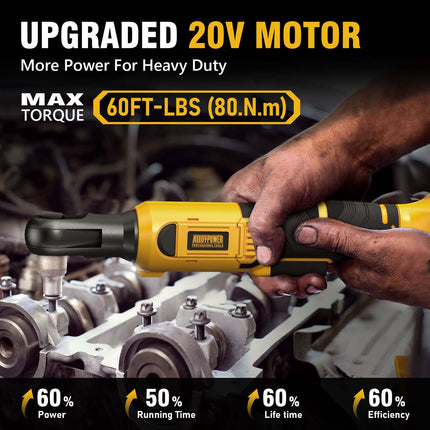 Alloypower 3/8" 20V Cordless Ratchet Wrench Kit - 60 Ft-lbs(80N.m) Torque