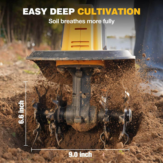 Alloyman 20V 360RPM Cordless Tiller Cultivator with 2 * 4.0Ah Batteries
