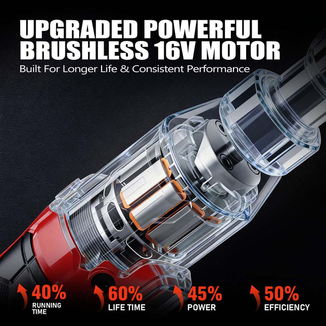 Alloyman 3/8" 16V Cordless Brushless Ratchet Wrench Set - 65FT-LBS(88N.m) Torque