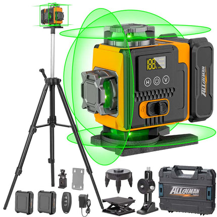 Nivel Láser Verde Alloyman 4x360° - 16 Líneas Autonivelante (Trípode Incluido)