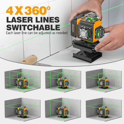 Nivel Láser Verde Alloyman 4x360° - 16 Líneas Autonivelante (Trípode Incluido)