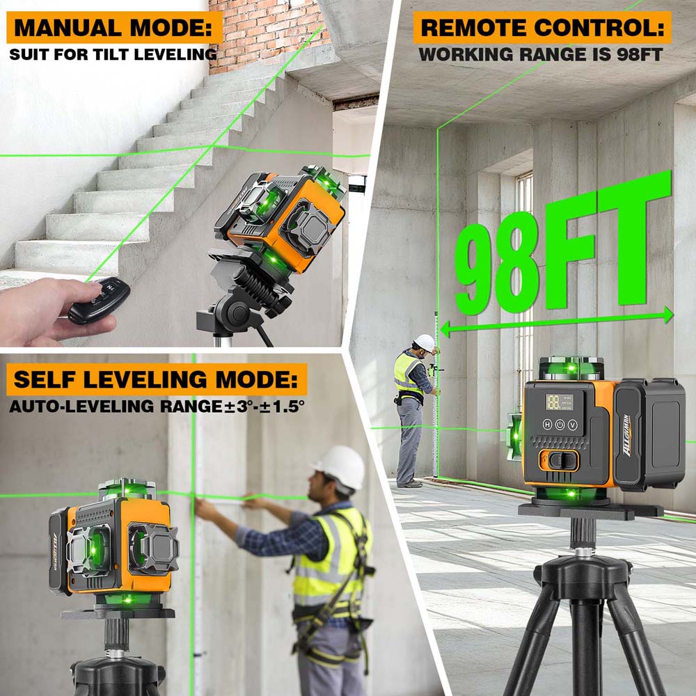 Alloyman 4x360° Green Laser Level - 16 Lines Self-Leveling (Incl. Tripod)