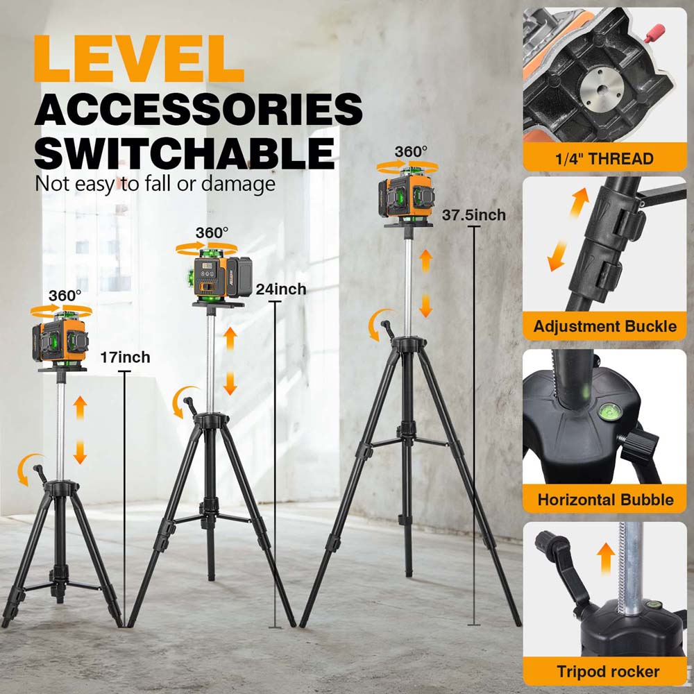 Alloyman 4x360° Green Laser Level - 16 Lines Self-Leveling (Incl. Tripod)