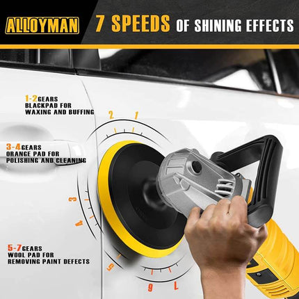 Pulidora de coche ALLOYMAN 1200W de 6"/7" con velocidad variable
