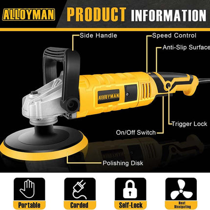 Pulidora de coche ALLOYMAN 1200W de 6"/7" con velocidad variable