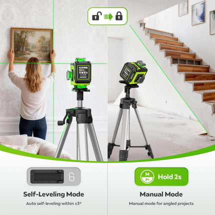 Alloyman Green 4 × 360° Laser Level with Tripod - Carrying Bag Included