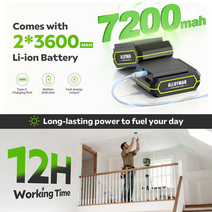 Alloyman Green 4 × 360° Laser Level with Tripod - Carrying Bag Included
