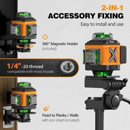 Alloyman 16 Lines 360° Green Laser Level Kit - Self-Leveling (Incl. Tripod)