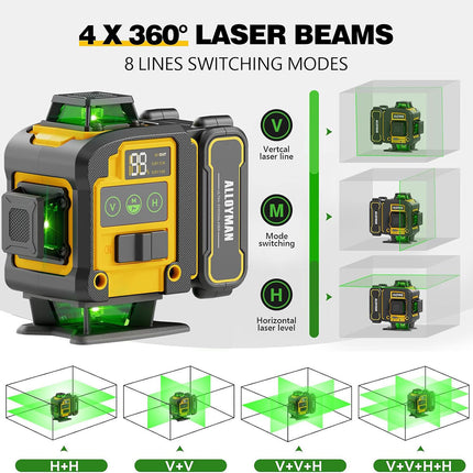 Kit de nivel láser verde Alloyman 4x360° con trípode