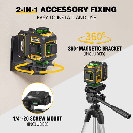 Kit de nivel láser verde Alloyman 4x360° con trípode