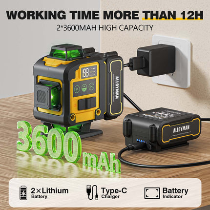 Kit de nivel láser verde Alloyman 4x360° con trípode