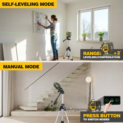 Kit de nivel láser verde Alloyman 4x360° con trípode