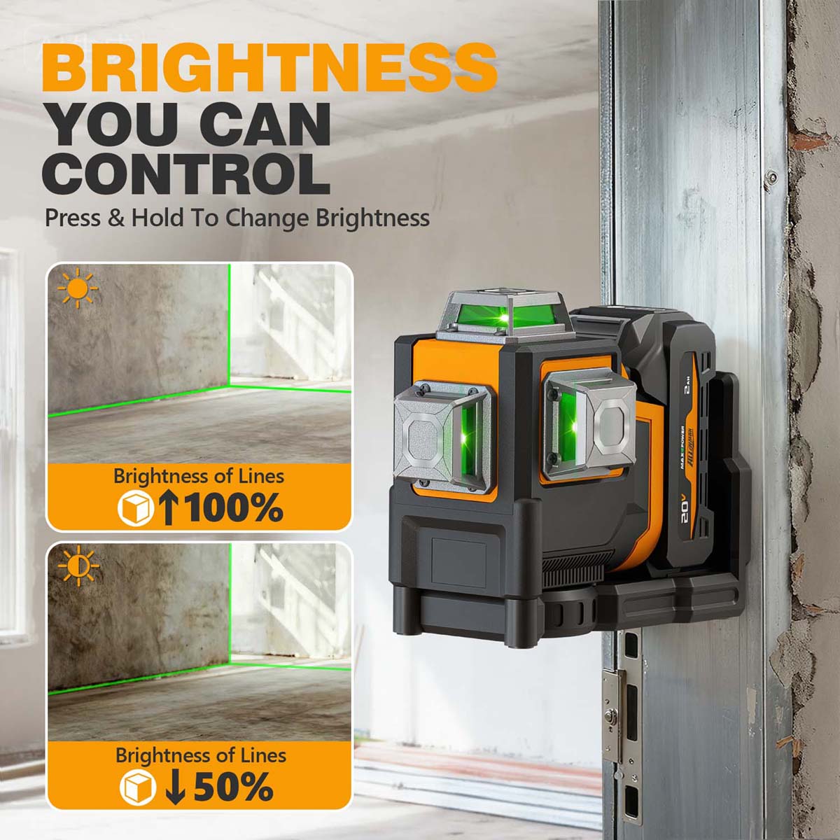 Alloyman Max 20V 3D Self-Leveling Laser Level - 3x360° Cross Line (Tripod & Hard Case Incl.)