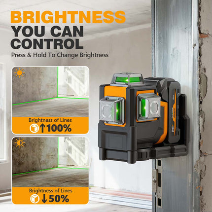 Alloyman Max 20V 3D Self-Leveling Laser Level - 3x360° Cross Line (Tripod & Hard Case Incl.)