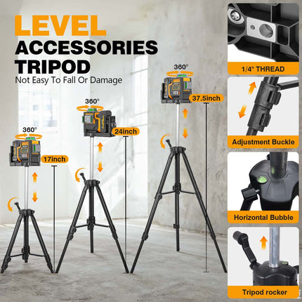 Alloyman Max 20V 3D Self-Leveling Laser Level - 3x360° Cross Line (Tripod & Hard Case Incl.)