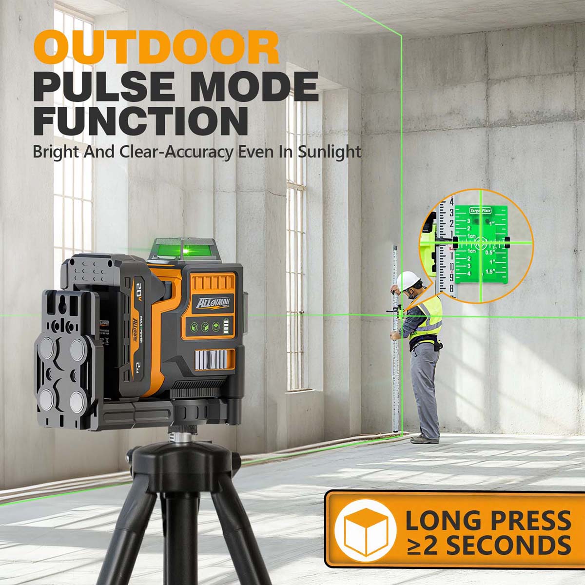 Alloyman Max 20V 3D Self-Leveling Laser Level - 3x360° Cross Line (Tripod & Hard Case Incl.)