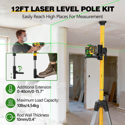 Alloyman 4x360° Green Laser Level - Incl. 12ft Pole & Tripod
