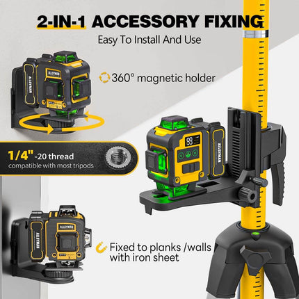 Alloyman 4x360° Green Laser Level - Incl. 12ft Pole & Tripod