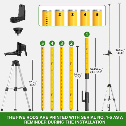 Alloyman 4x360° Green Laser Level - Incl. 12ft Pole & Tripod