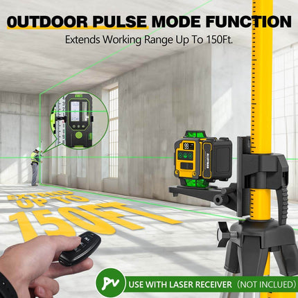 Alloyman 4x360° Green Laser Level - Incl. 12ft Pole & Tripod