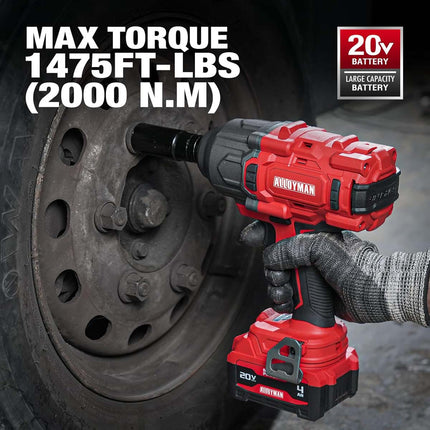 Alloyman 1/2" Cordless Brushless Impact Wrench Kit - 1475 ft-lbs(2000N.m) High Torque - Red Kit