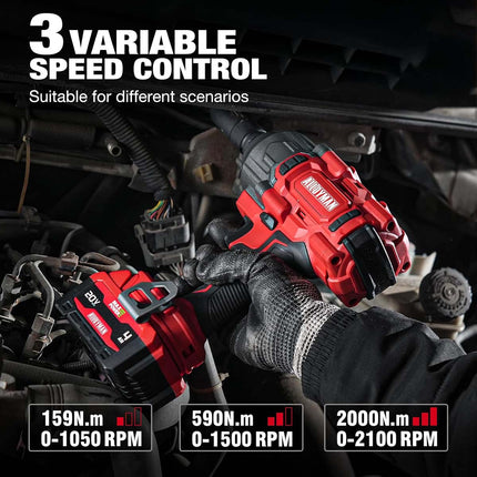 Alloyman 1/2" Cordless Brushless Impact Wrench Kit - 1475 ft-lbs(2000N.m) High Torque - Red Kit