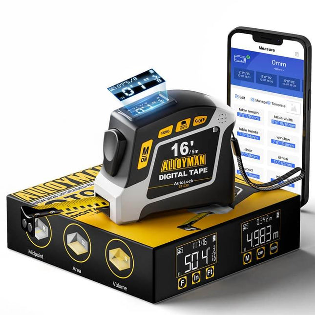 Alloyman 2-in-1 16Ft Digital Tape Measure - App Sync