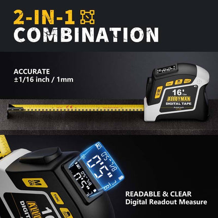 Alloyman 2-in-1 16Ft Digital Tape Measure - App Sync