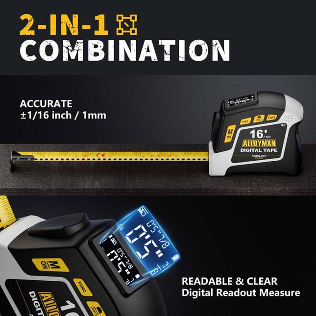 Alloyman 2-in-1 16Ft Digital Tape Measure - App Sync