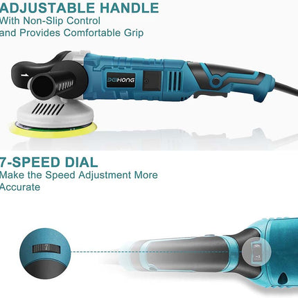 Pulidora y abrillantadora de coches Bei &amp; Hong de 7 velocidades variables (2800-5300 RPM), pulidora de 1600 W y 6 pulgadas con mango desmontable 